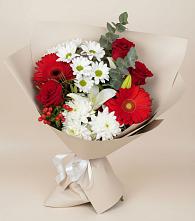 Букет цветов из:  Розы, Хризантемы, Герберы и Лилии в Луге