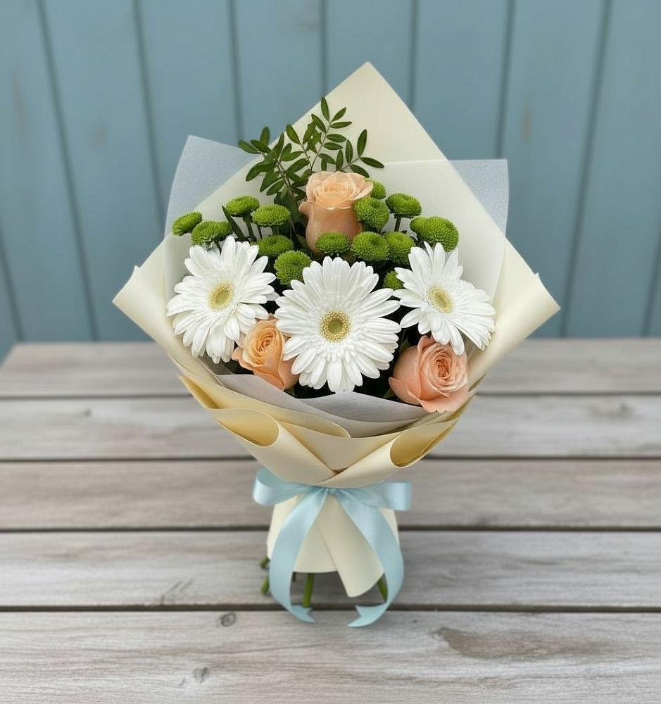 Букет цветов из: Герберы, Розы и Хризантемы в Луге