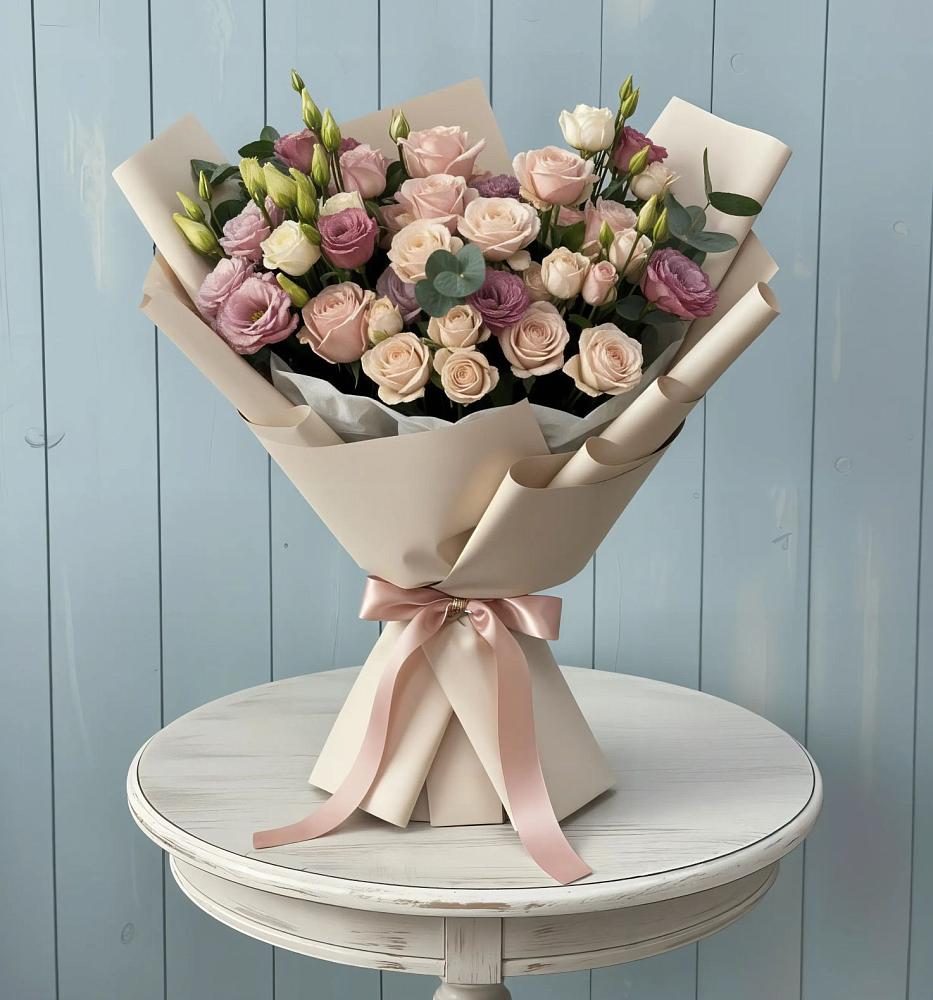 Букет цветов из: Розы и Лизиантусы в Луге