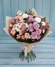 Букет цветов из:  Хризантемы, Розы и Альстромерии в Луге